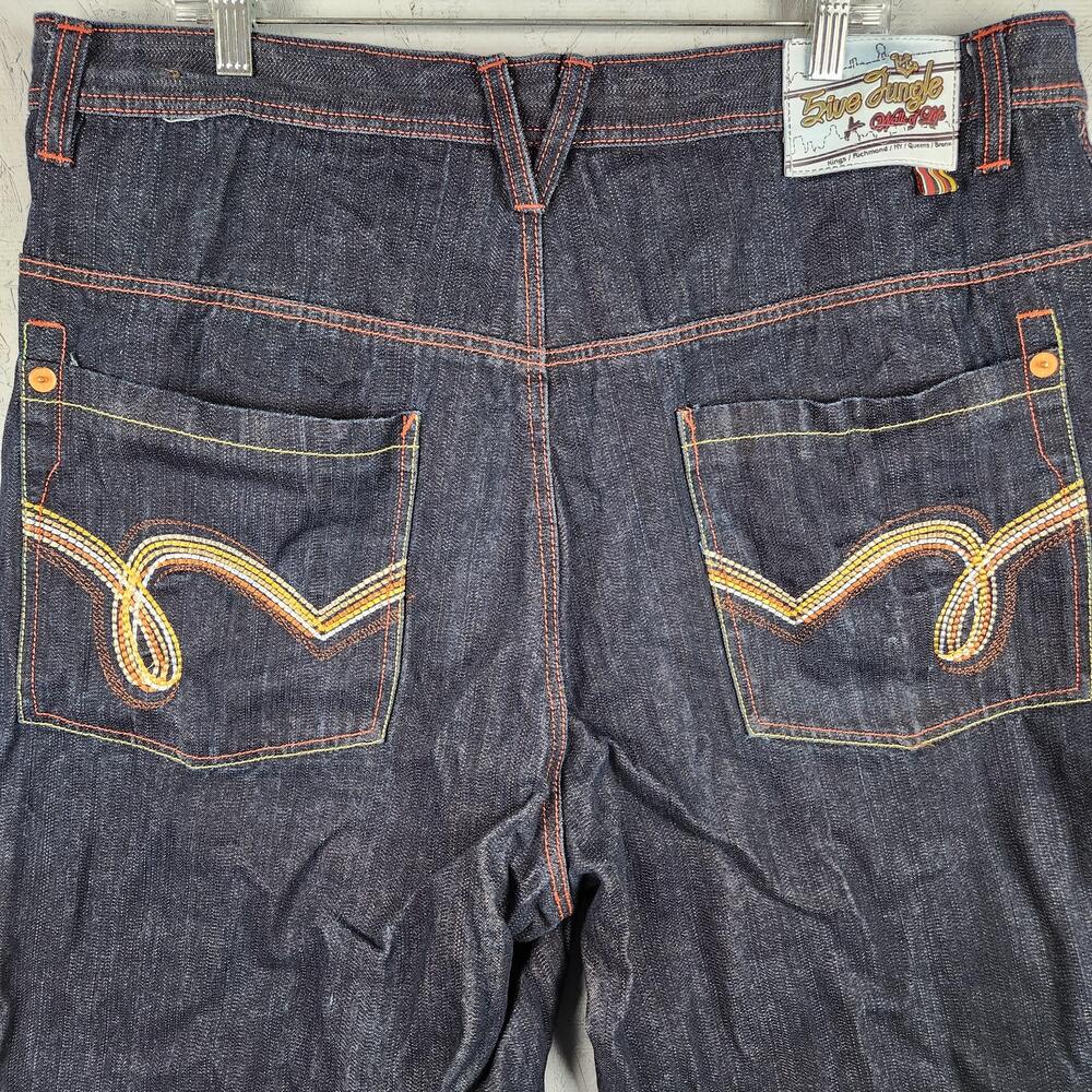 5ive Jungle Denim Shorts Mens 44 Blue Baggy Embroidered Pockets Grunge Wide Leg